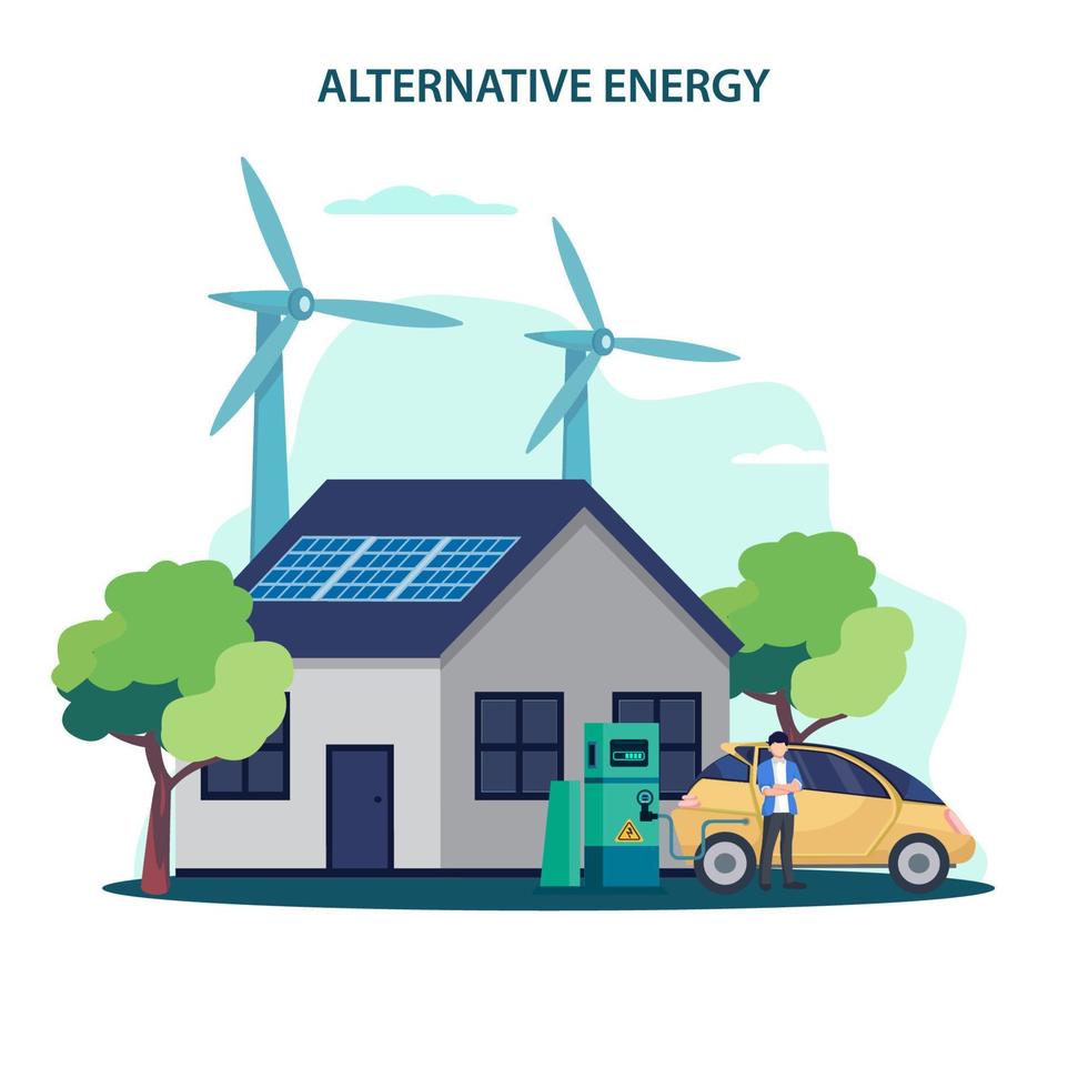 Alternative energy Vector. Smart house energy app, solar panels shop and charging station map vector