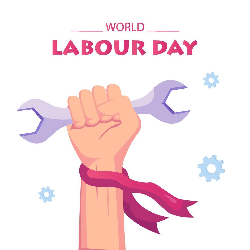 Happy labour day ilustration vector. The fist holding a wrench for the job. vector