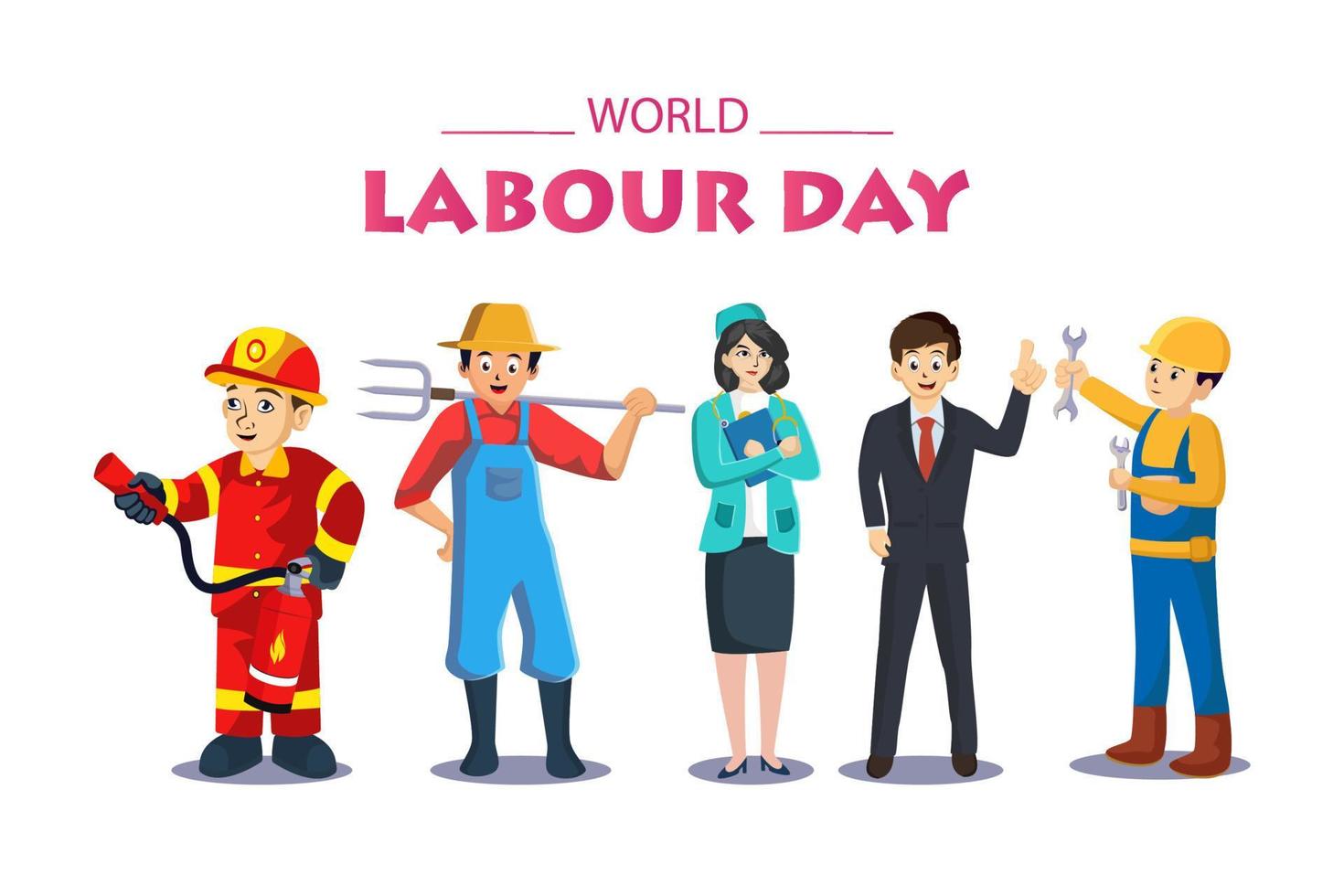 A Group Of People Of Different Professions. Doctor, fireman, farmer, businessman, worker. Set of occupations. Labour Day On 1 May. vector
