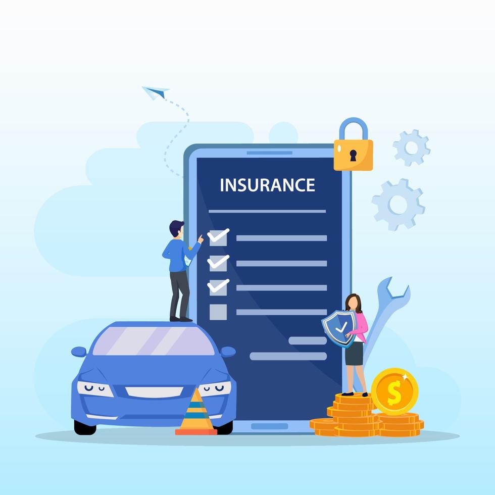 Car insurance policy form with umbrella. Insurance agent, Protection, damage or collision vector