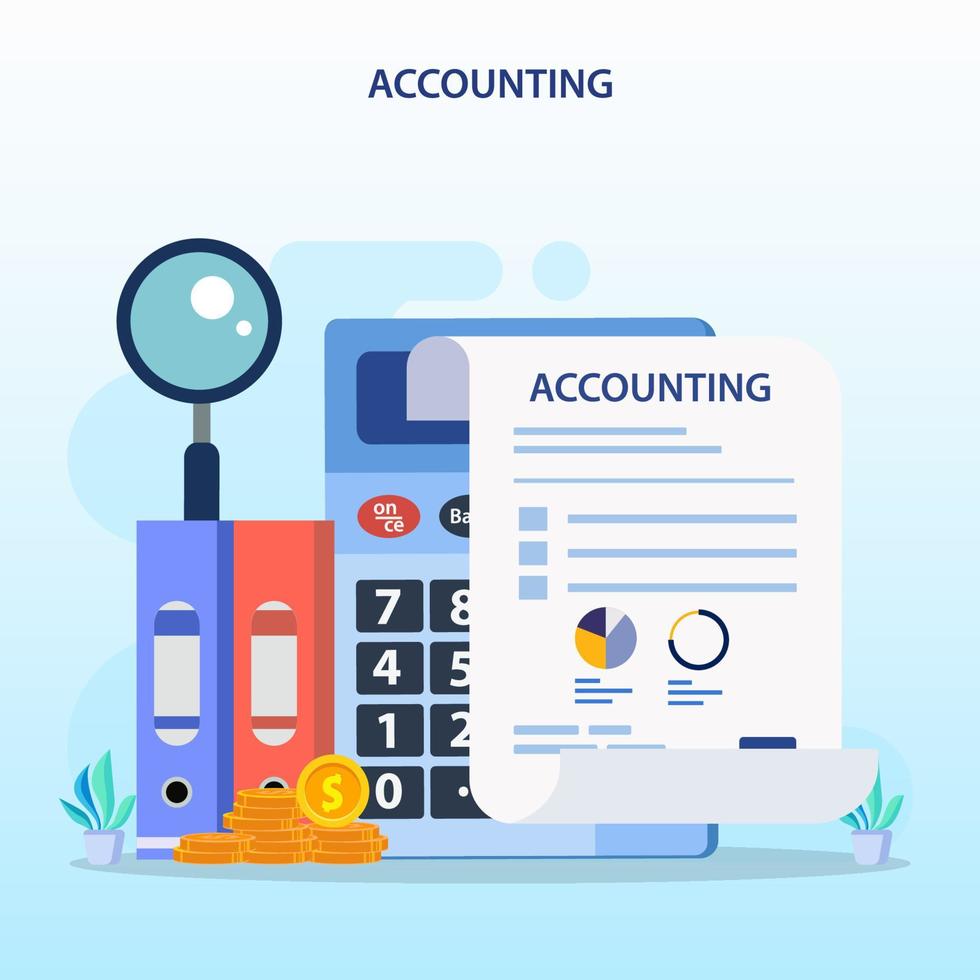 Accountant Flat vector illustration. Concept of the tax calculating and financial analysis.
