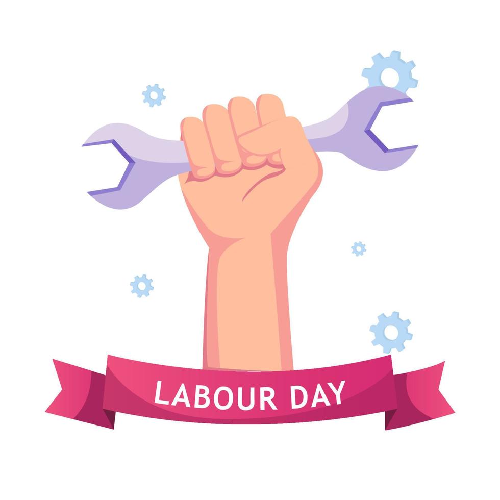 Happy labour day ilustration vector. The fist holding a wrench for the job. vector