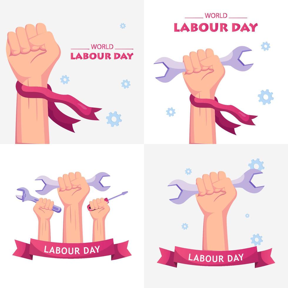 Happy labour day ilustration vector. The fist holding a wrench for the job. vector