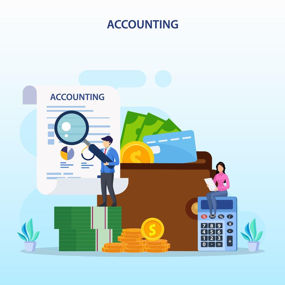 Accountant Flat vector illustration. Concept of the tax calculating and financial analysis.