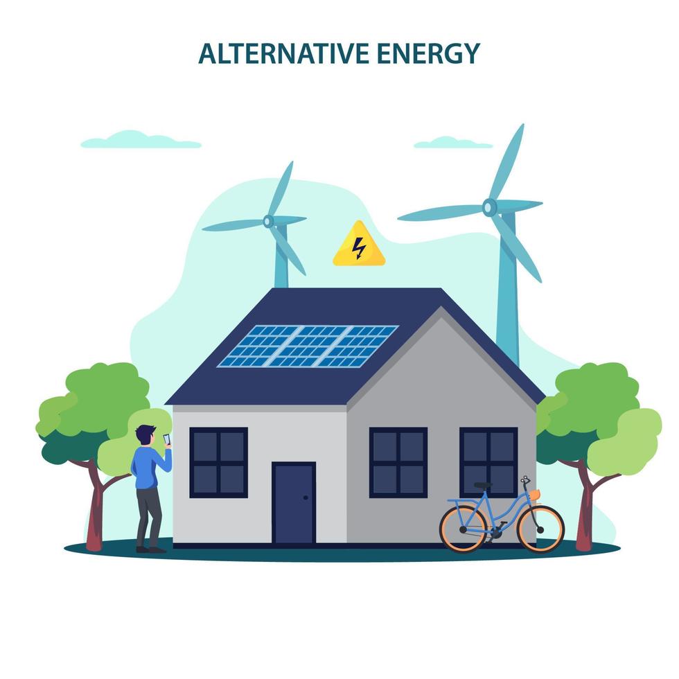 Alternative energy Vector. Smart house energy app, solar panels shop and charging station map vector