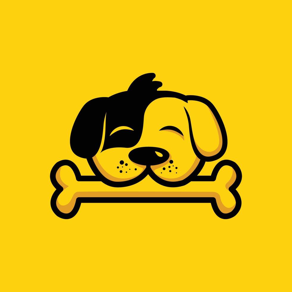 Bone-biting dog logo with a cute and unique style for pet shop vector