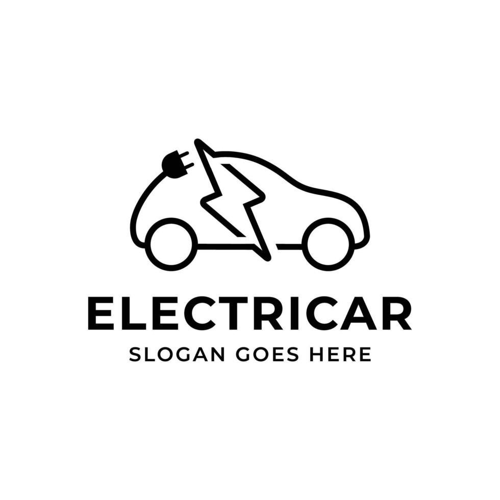 icono de coche eléctrico de línea delgada sobre fondo blanco vector