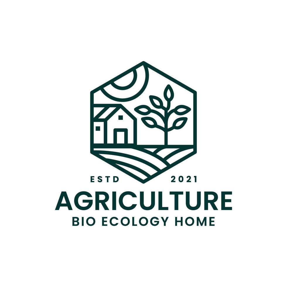 Farm and house logo concept with line art style. Real estate - environment design template. Vector Illustration