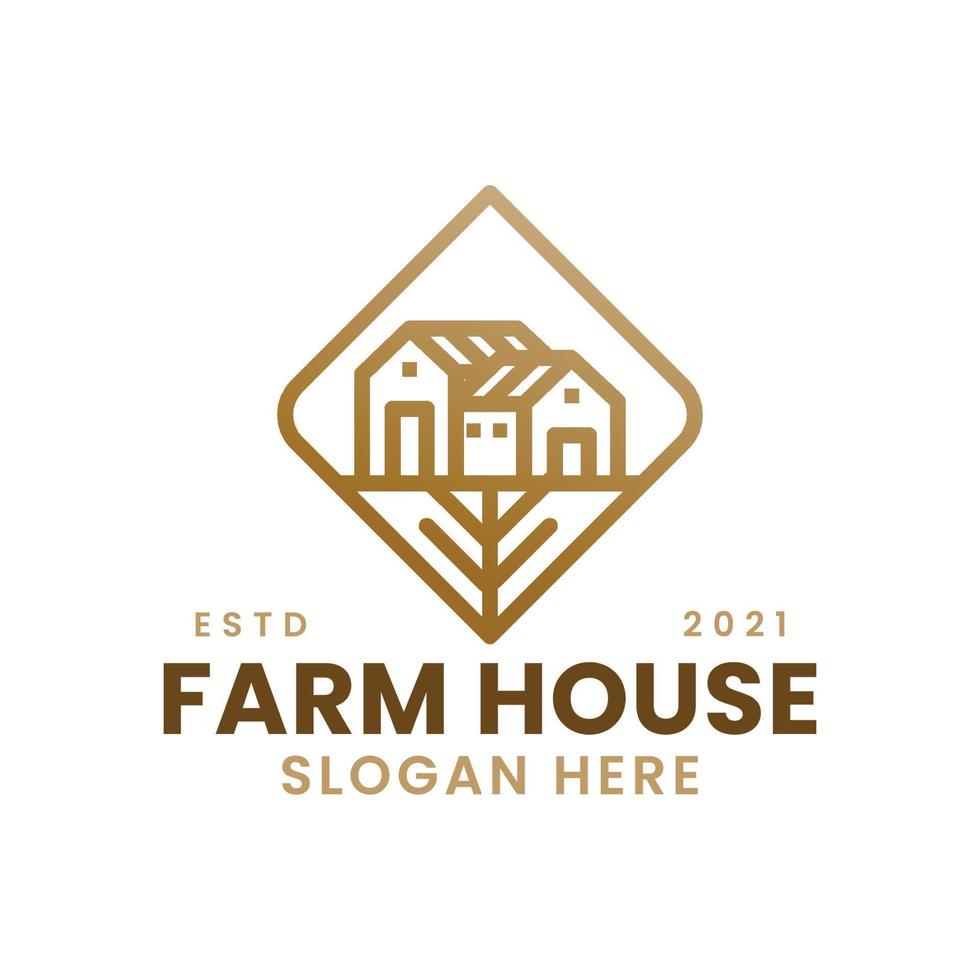 Farm and house logo concept with line art style. Real estate - environment design template. Vector Illustration