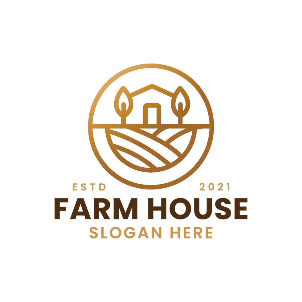 Farm and house logo concept with line art style. Real estate - environment design template. Vector Illustration