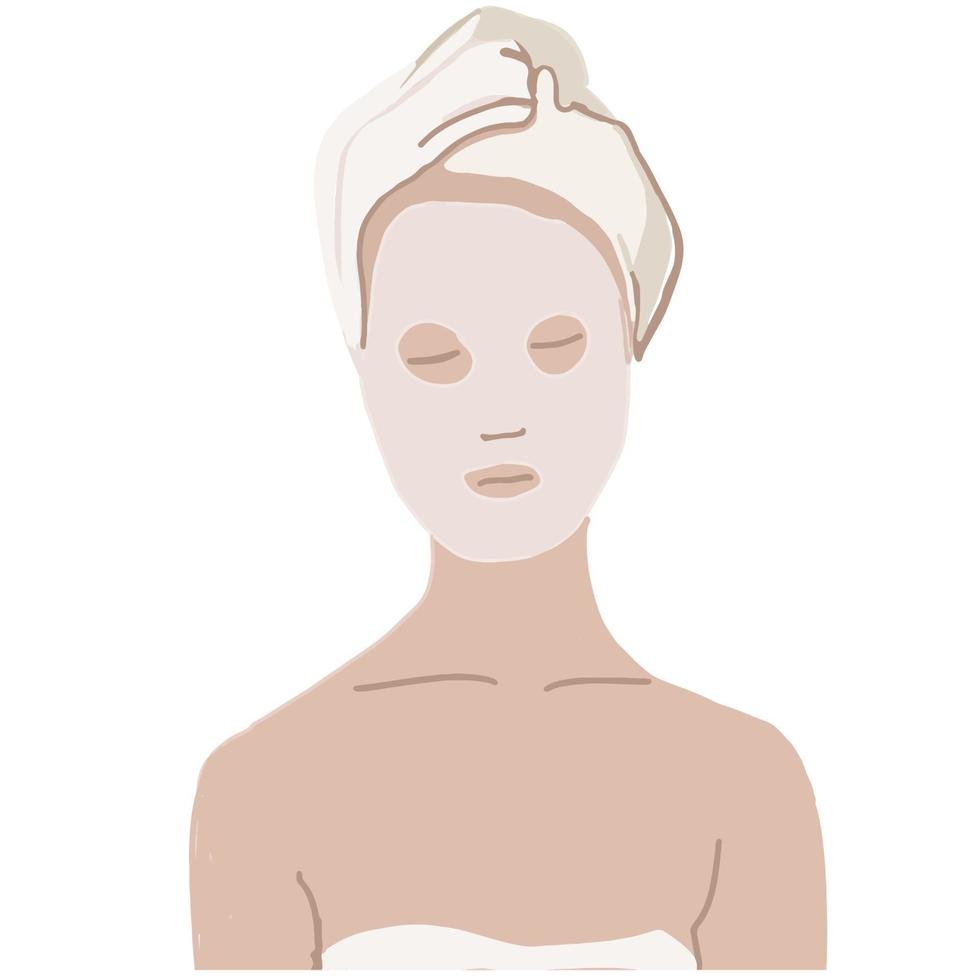 Woman care about face beauty and apply mask. Isolated vector