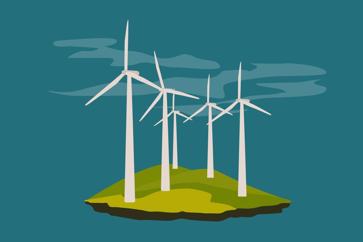 Wind turbines. Concept of obtaining clean electric energy from renewable sources. vector