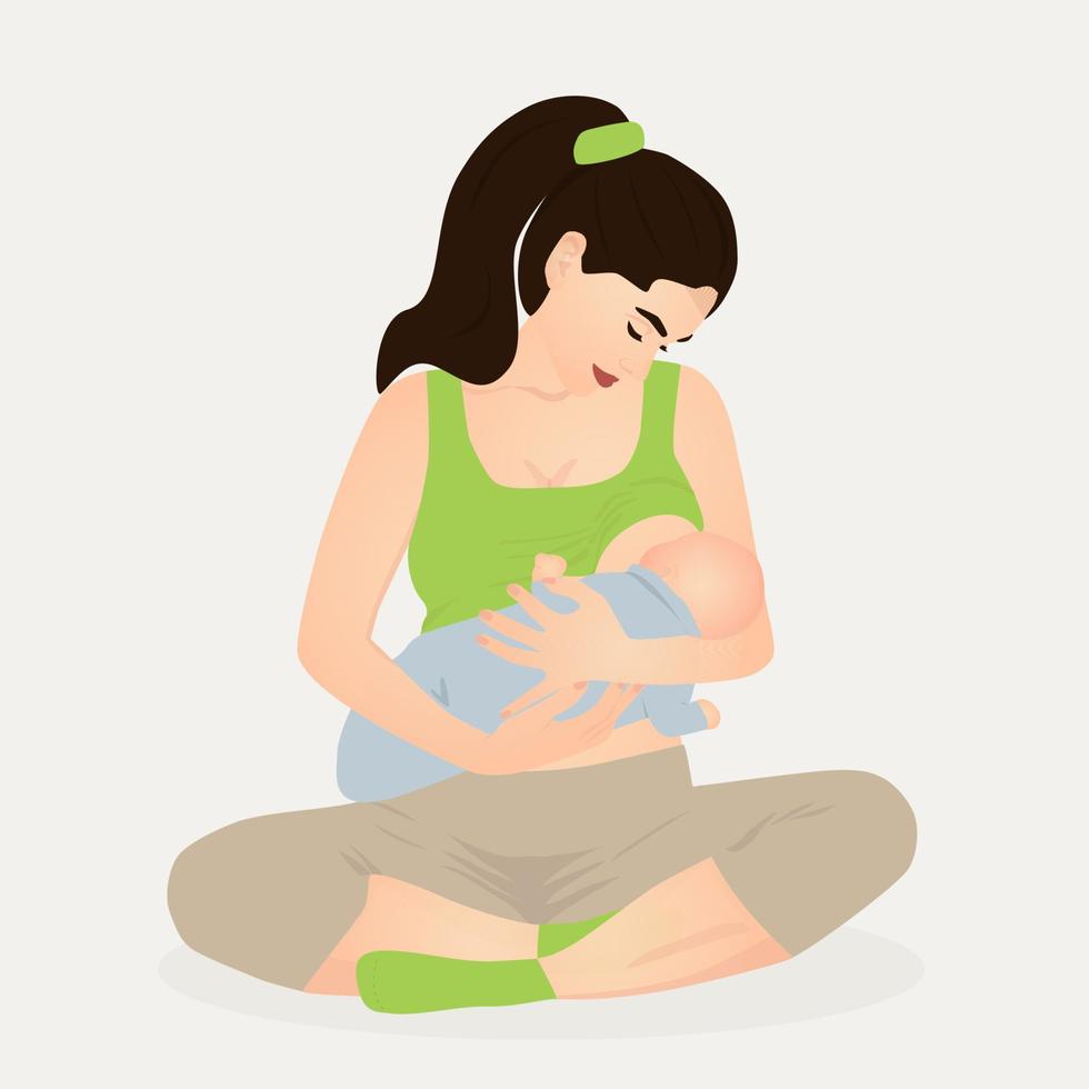 Mother is breastfeeding her baby. Happy World Breastfeeding Day. vector