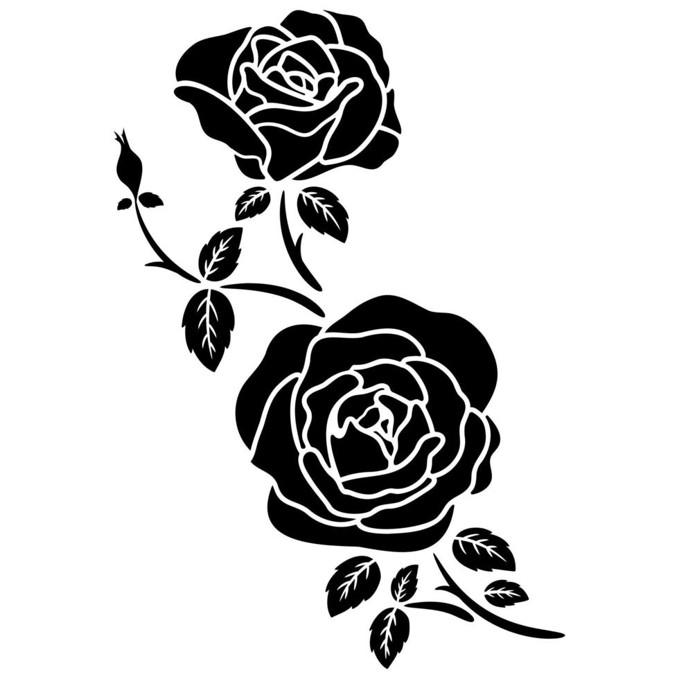 silhouette black rose flower decoration vector