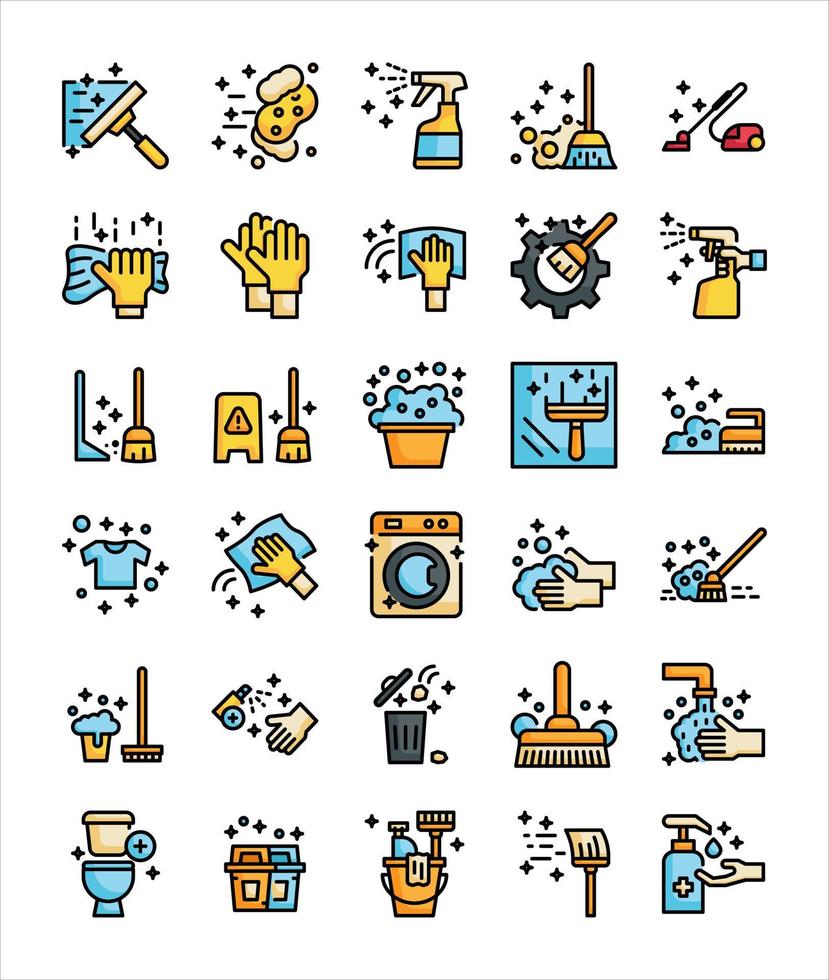 cleaning filled outline icons vector