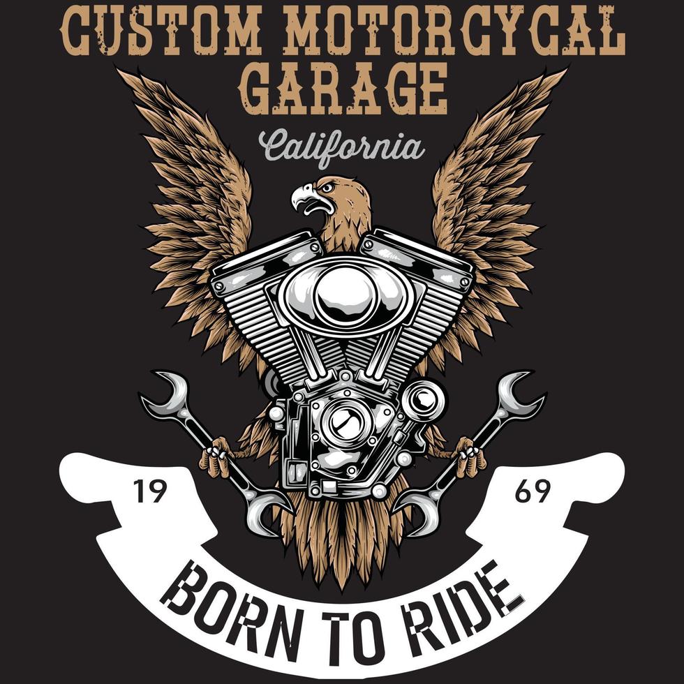 Custom Moto Custom Motorcycle Garage California Born To Ride Illustration vector