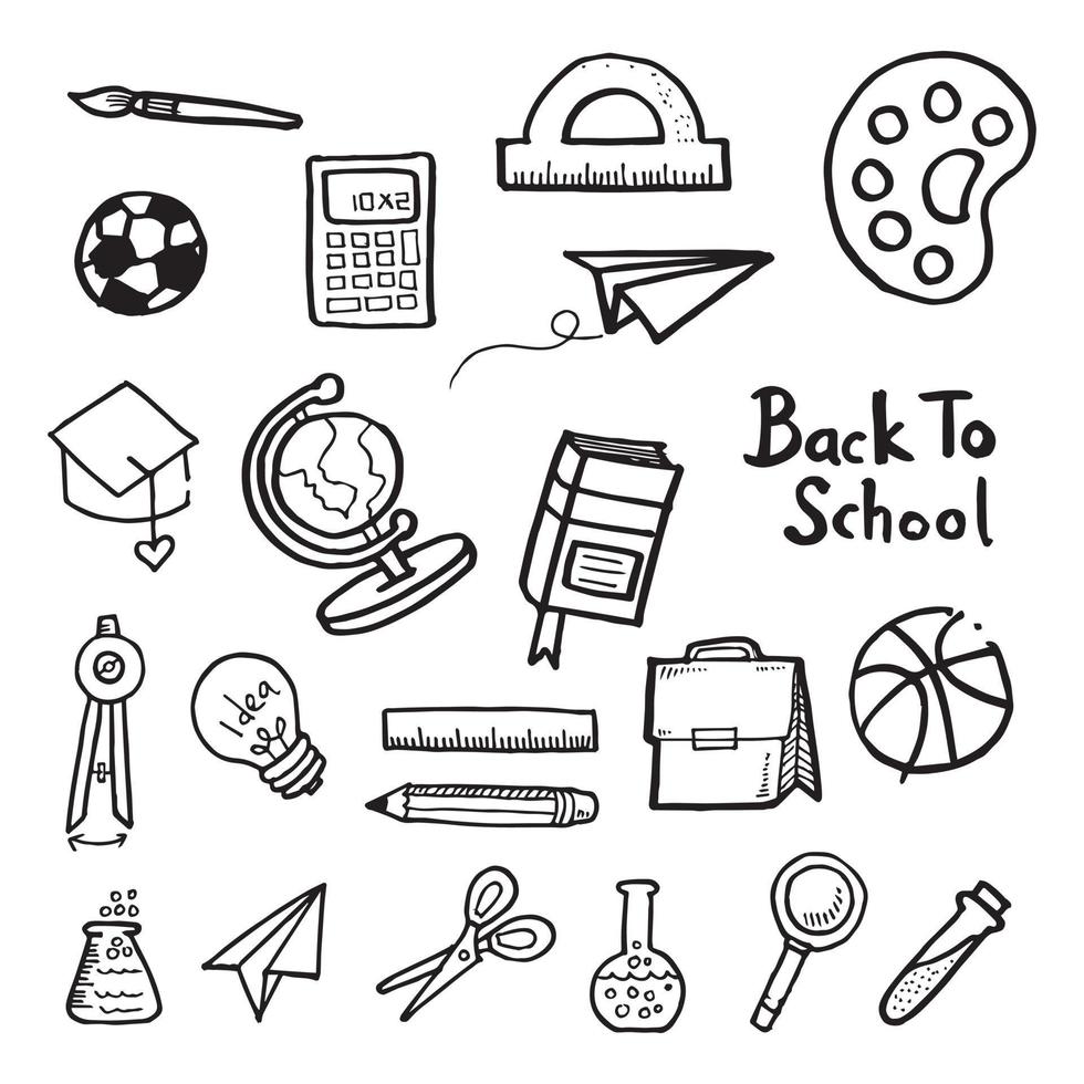 Set of hand drawn back to school, vector illustration.