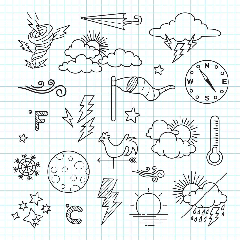 vector set of weather doodle elements, for design purposes