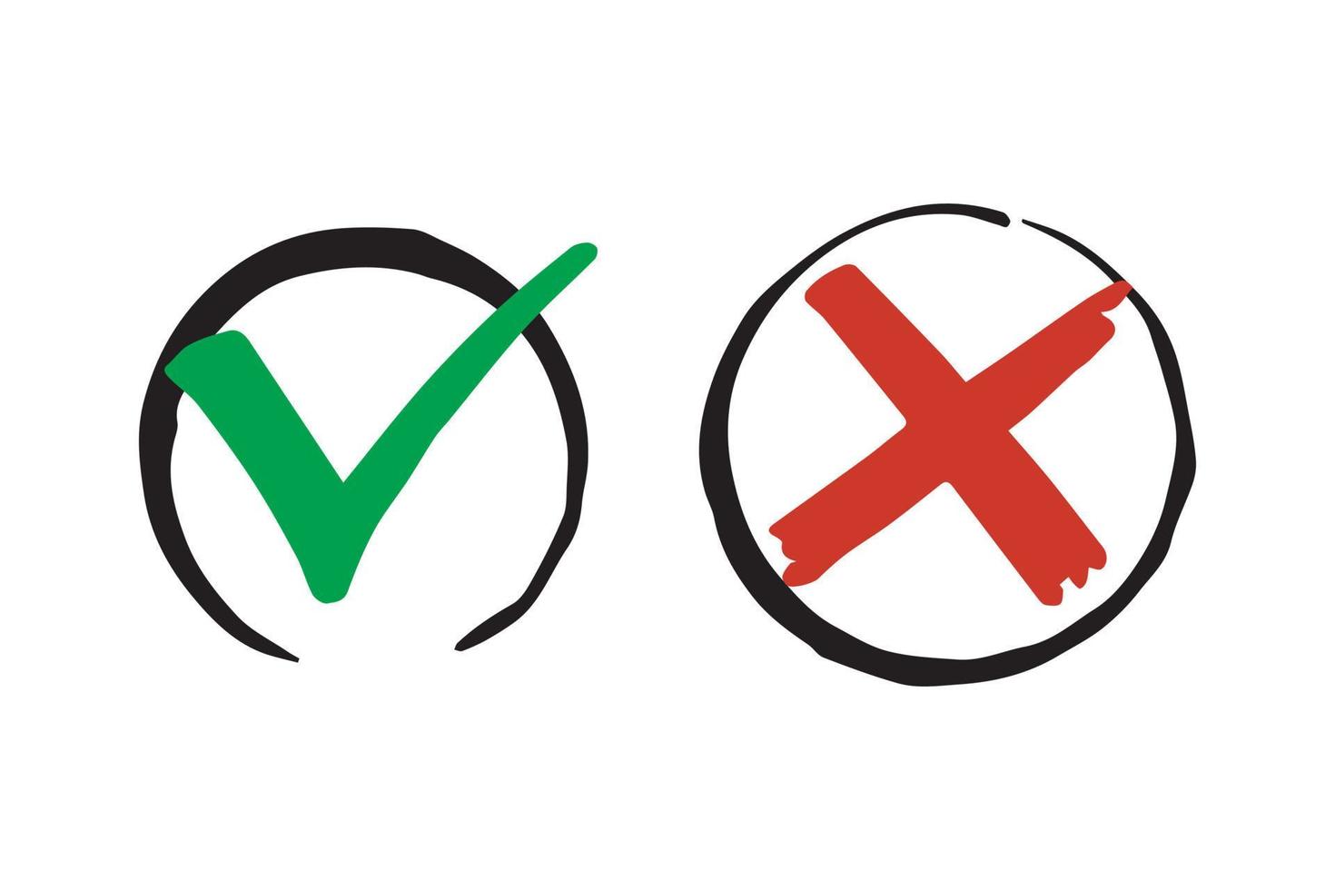 Tick and cross  signs. Checkmark OK and X icons. vector