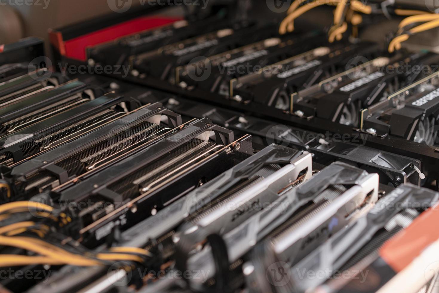 Bitcoin mining farm.  Rig for cryptocurrency miner photo