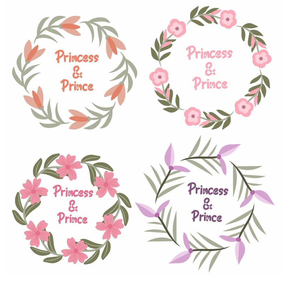 Wedding flower princess and prince set vector