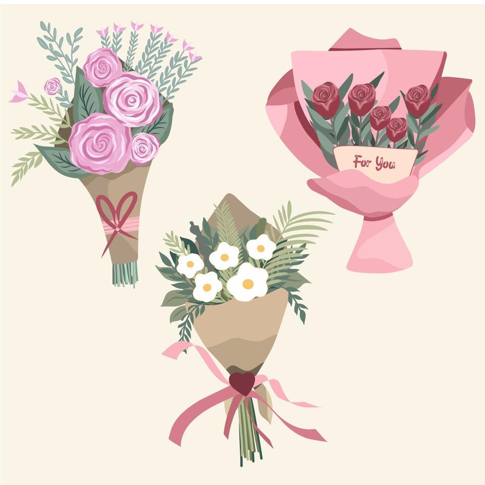 Beautiful wedding bouquet set vector