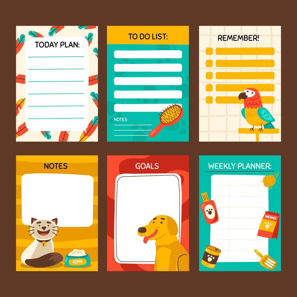 conjunto de plantillas de diario de mascotas vector