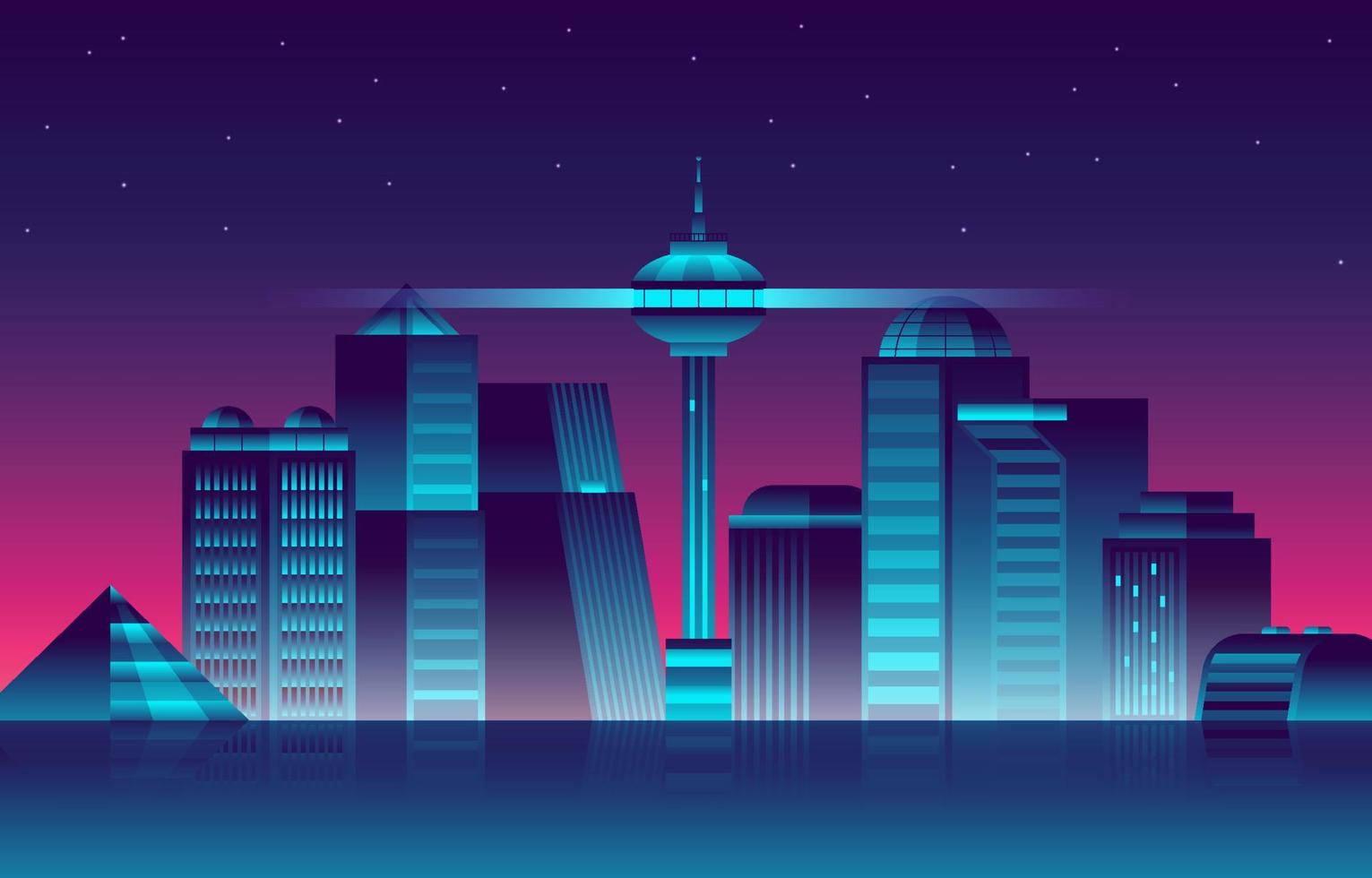 Night Future City Background vector