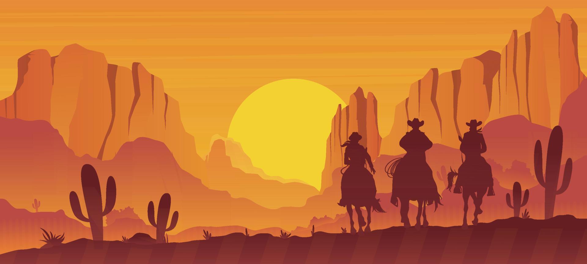 Cowboy Silhouette in the Desert vector