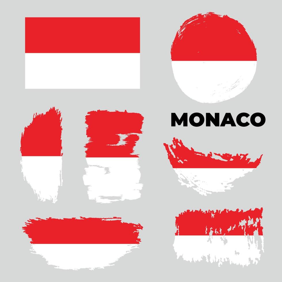 Grunge Monaco flags set. Vector stock illustration isolated on white background.