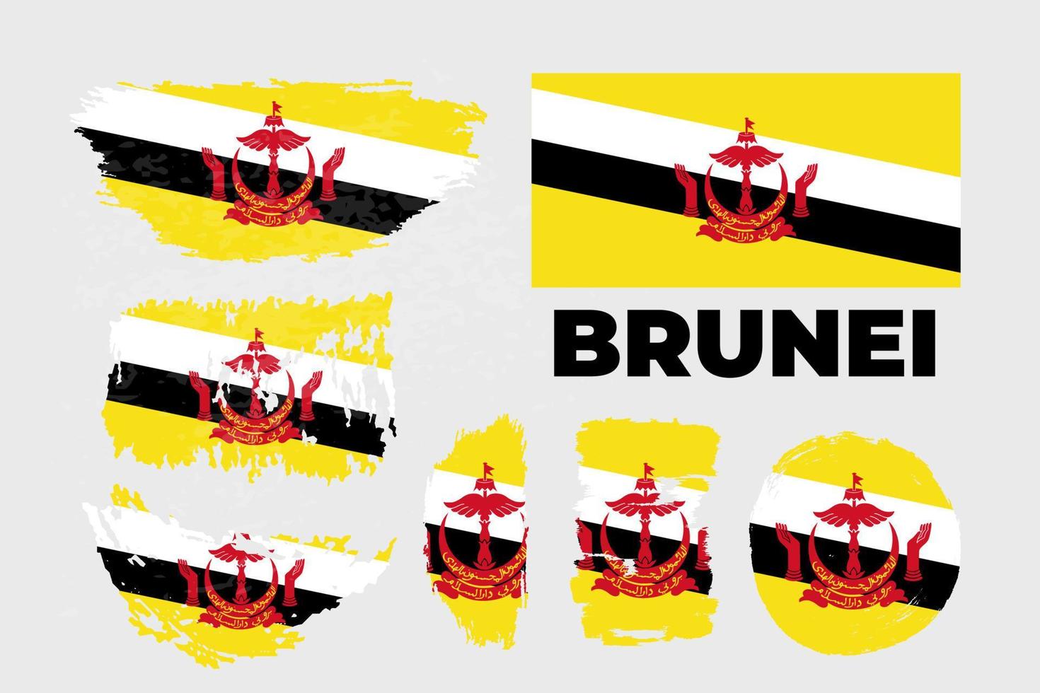 Grunge brush stroke with Brunei national flag. Style watercolor drawing. Vector isolated on white background. Vector illustration