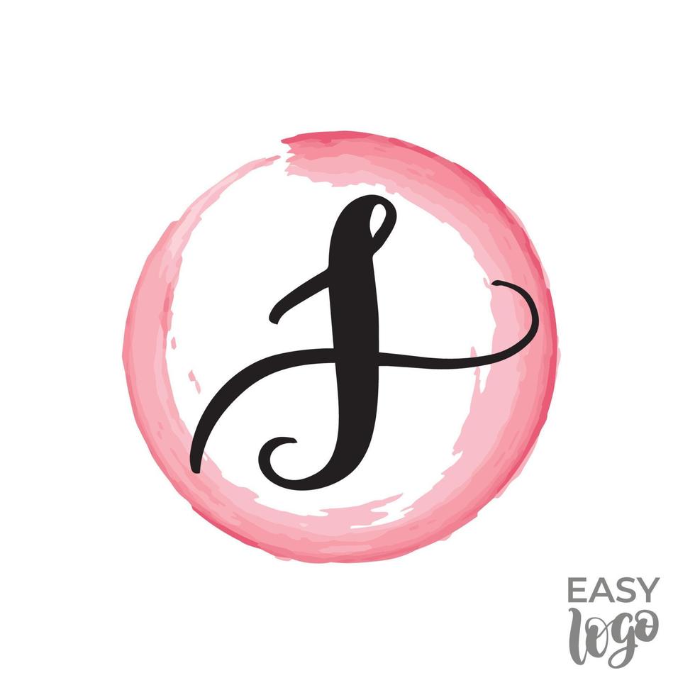 Abstract handwritten calligraphy letter F logo design template. Universal icon. Pink watercolour circle on background. vector