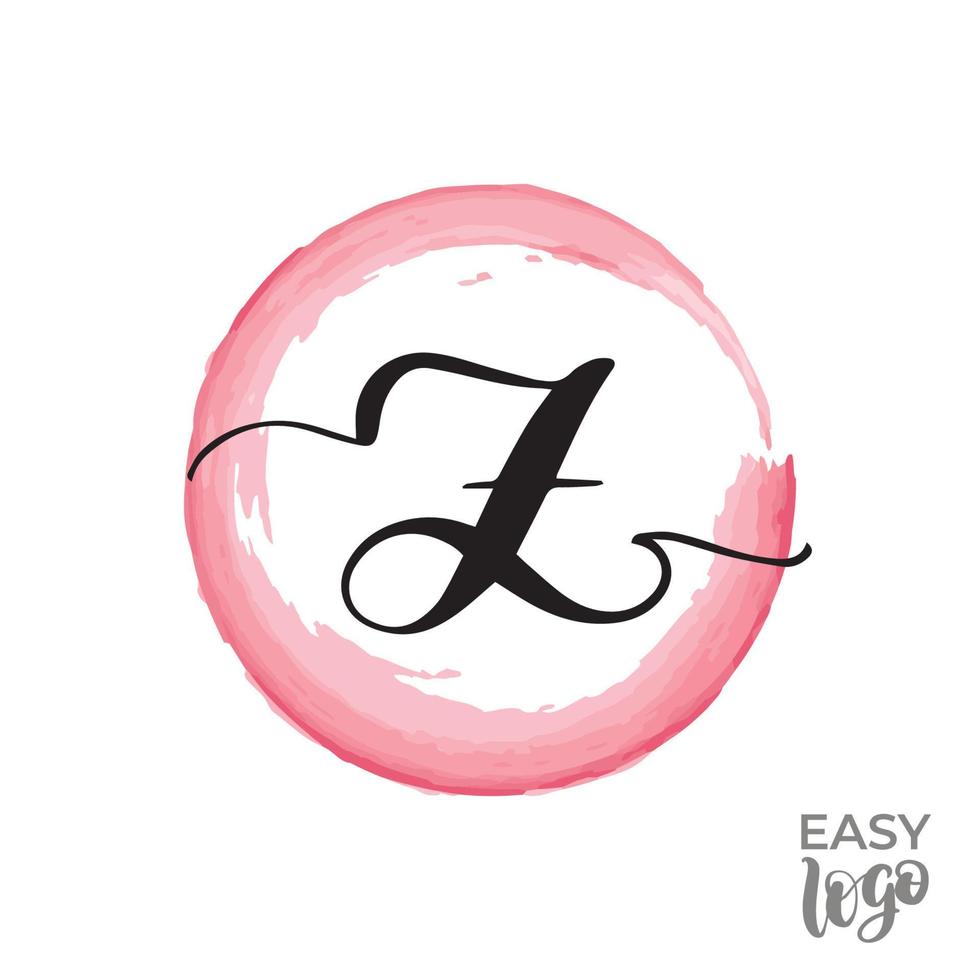 Abstract handwritten calligraphy letter Z logo design template. Universal icon. Pink watercolour circle on background. vector