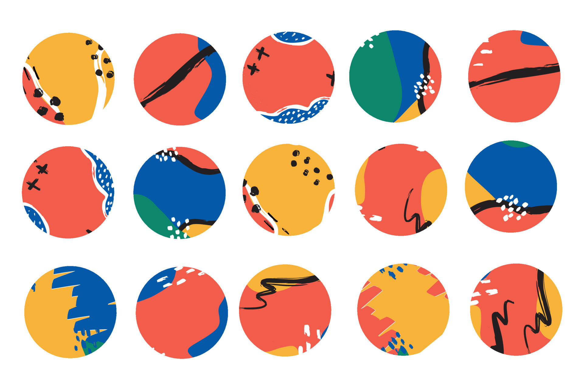 Round texture and abstract icons for social media story. Set of various ...