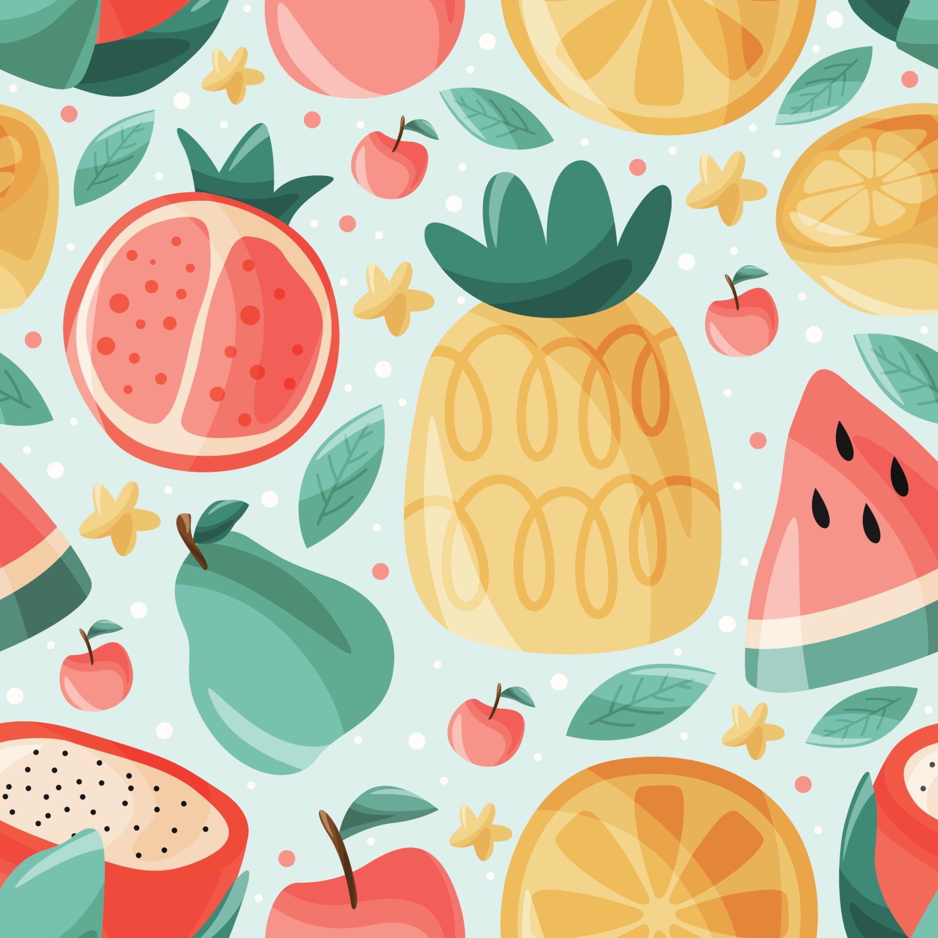 Fresh Summer Fruits Doodle Seamless Pattern Background 7362583 Vector ...