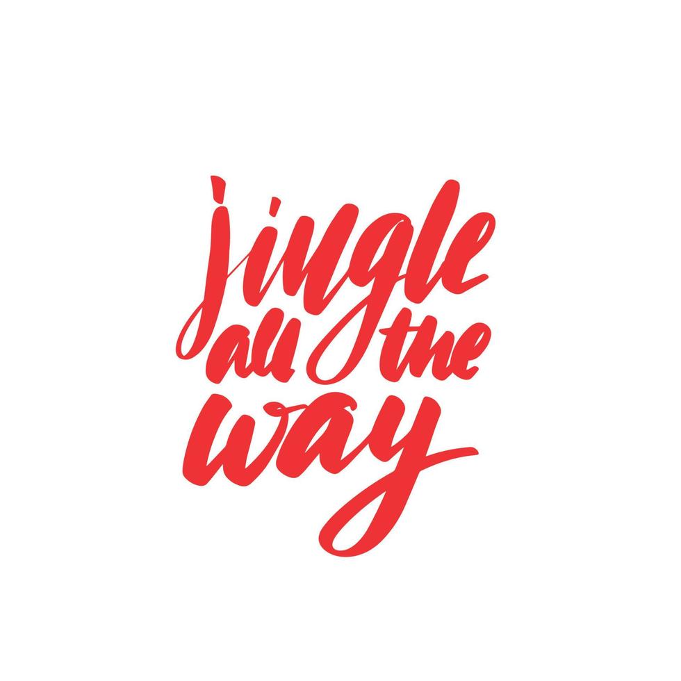 Jingle all the way calligraphy hand lettering with word isolated on white. Vector template for typography poster, sticker, banner, sticker, etc.