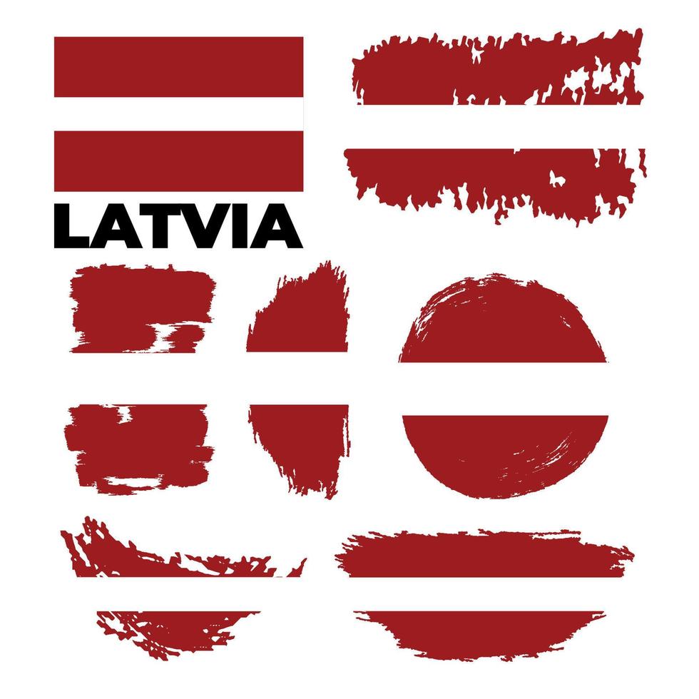 Grunge Latvia flags set. Vector stock illustration isolated on white background.