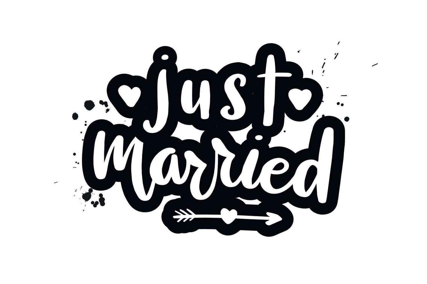 Inspirational handwritten brush lettering just married. Vector calligraphy illustration isolated on white background. Typography for banners, badges, postcard, t shirt, prints, posters.