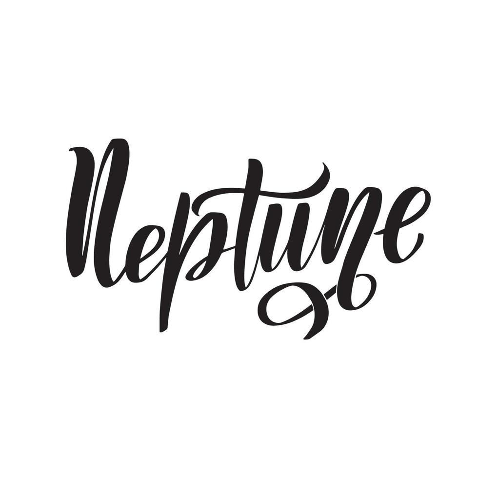 Neptune vector lettering. Neptune planet typography simple sign, logo. Great stock calligraphy illustrations for handmade and scrapbooking, diaries, cards, badges, social media.
