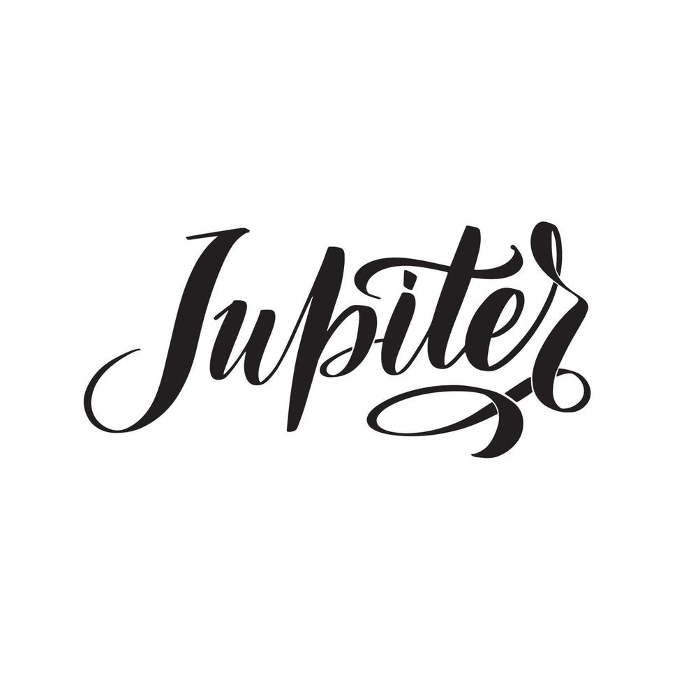 Logo with Jupiter Planet. Vector Illustration isolated on white background. Great vector stock calligraphy illustrations for handmade and scrapbooking, diaries, cards, badges, social media.