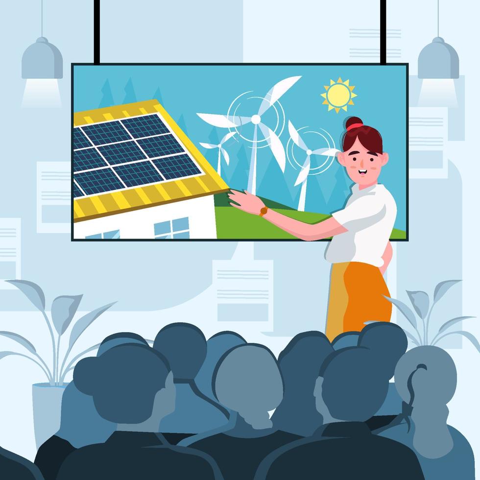 Woman Explain Green Technology To Audience Concept vector