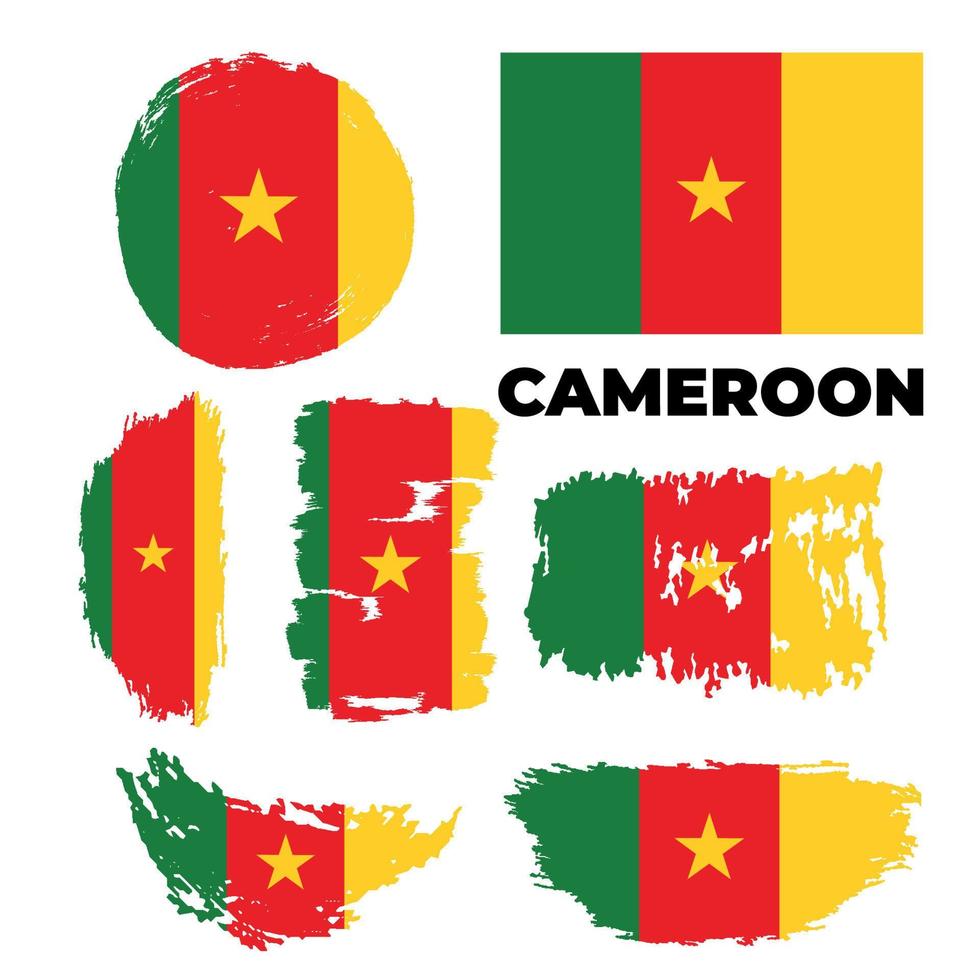 Artistic grungy watercolor brush flag of Cameroon country. vector