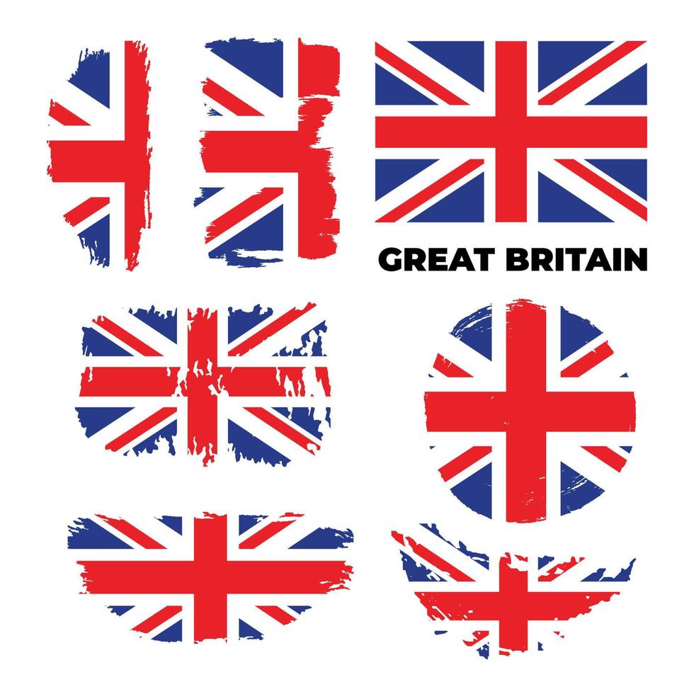 United Kingdom flag, national symbol of the Great Britain - Union Jack, UK flag set. Vector illustration