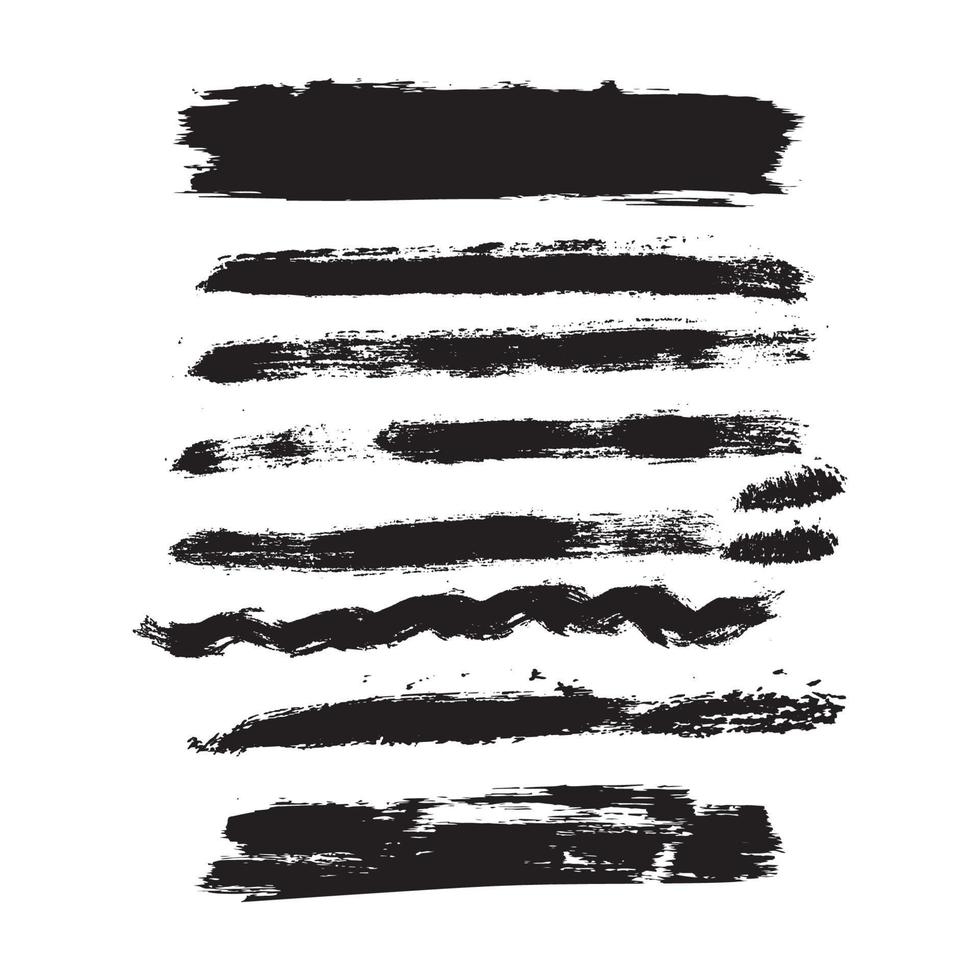 Brush strokes. Vector paintbrush set. Grunge design elements. Rectangle text boxes. Thin dirty distress texture banners. Ink splatters. Grungy painted banners.