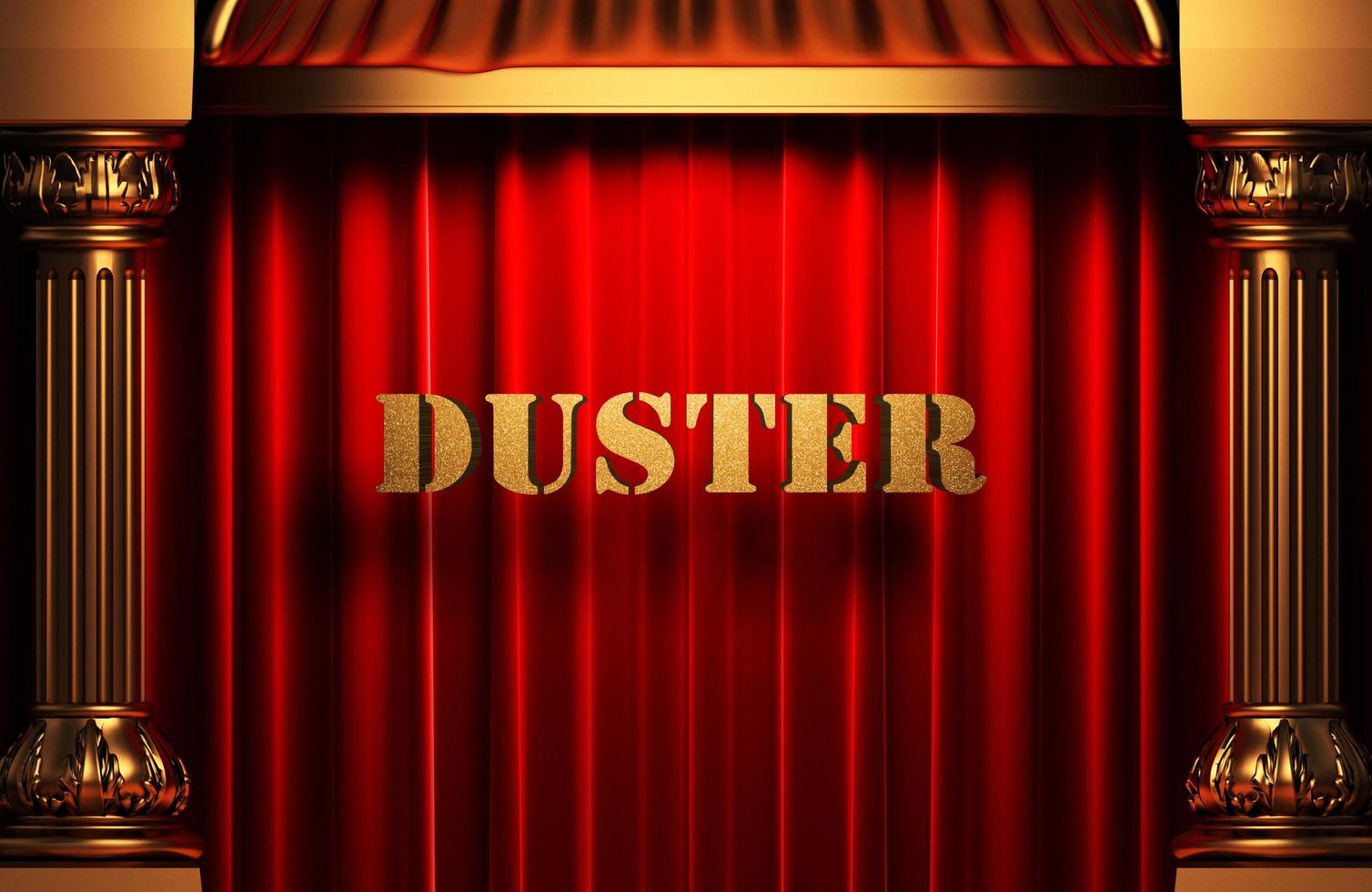 duster golden word on red curtain photo