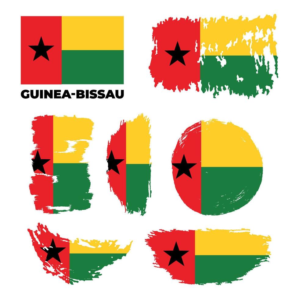 Flag of Guinea-Bissau. Vector illustration on white background. Beautiful brush strokes. Abstract concept. Elements for design.