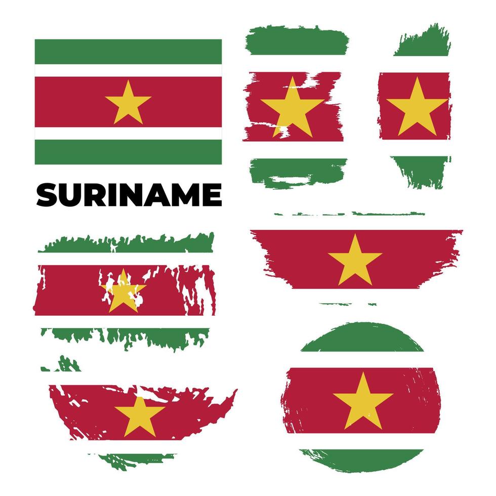 Brush painted grunge flag of Suriname country. Independence day of Suriname. Abstract creative painted grunge brush flag background. Vector illustration