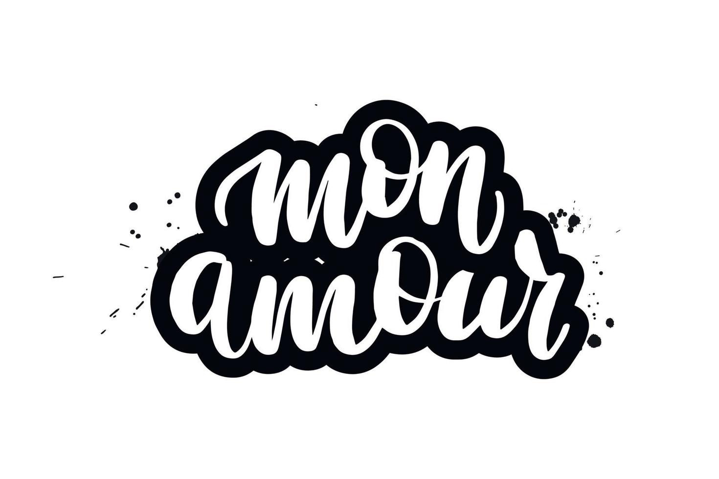 Inspirational handwritten brush lettering mon amour. Vector calligraphy illustration isolated on white background. Typography for banners, badges, postcard, t shirt, prints, posters.