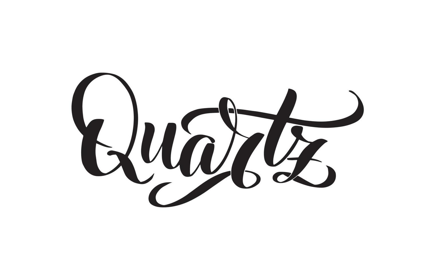 Quartz. Inspirational handwritten brush lettering. Vector calligraphy stock illustration isolated on white background. Typography for banners, badges, postcard, tshirt, prints.