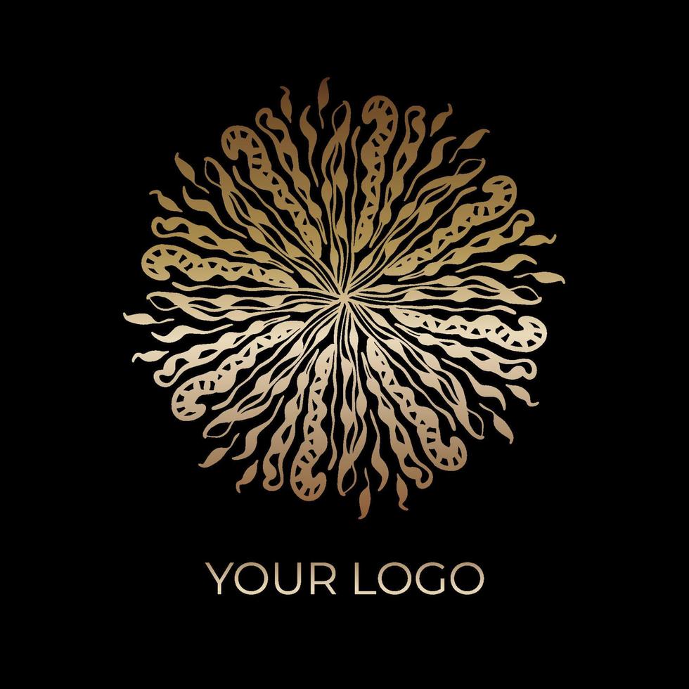Golden abstract geometric logo template design in trendy linear style. Vector illustration isolated on white background. Vector illustration